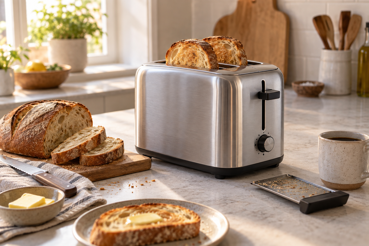Compact Two-Slot Toaster in a kitchen setting