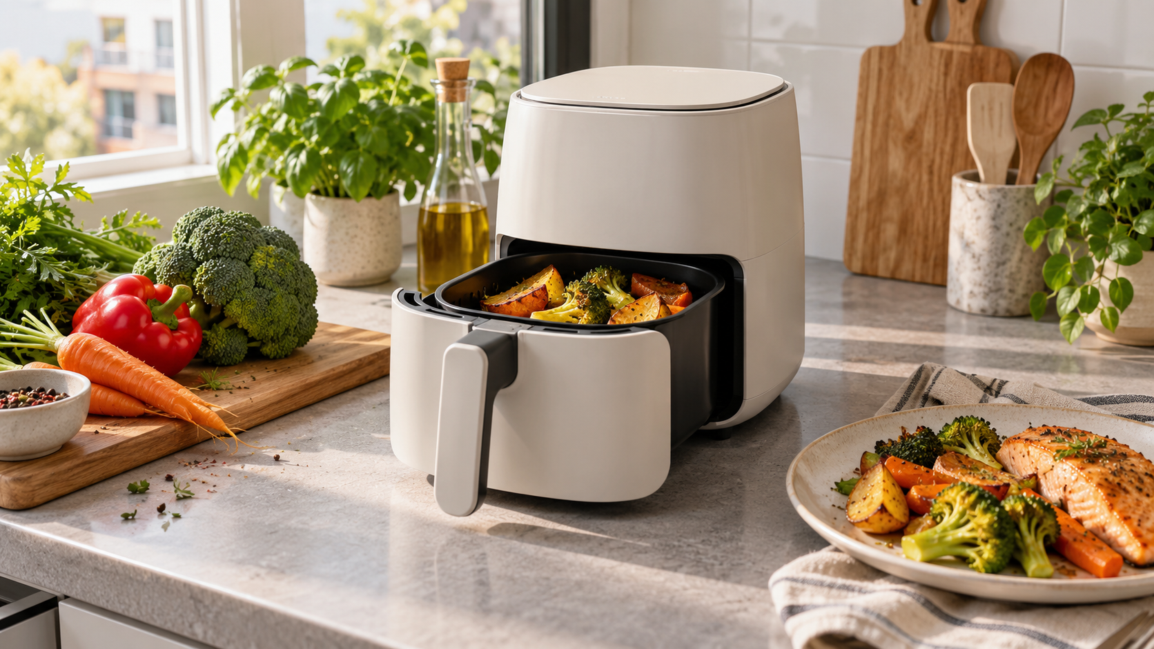 Ninja Foodi Mini air fryer family in a kitchen setting