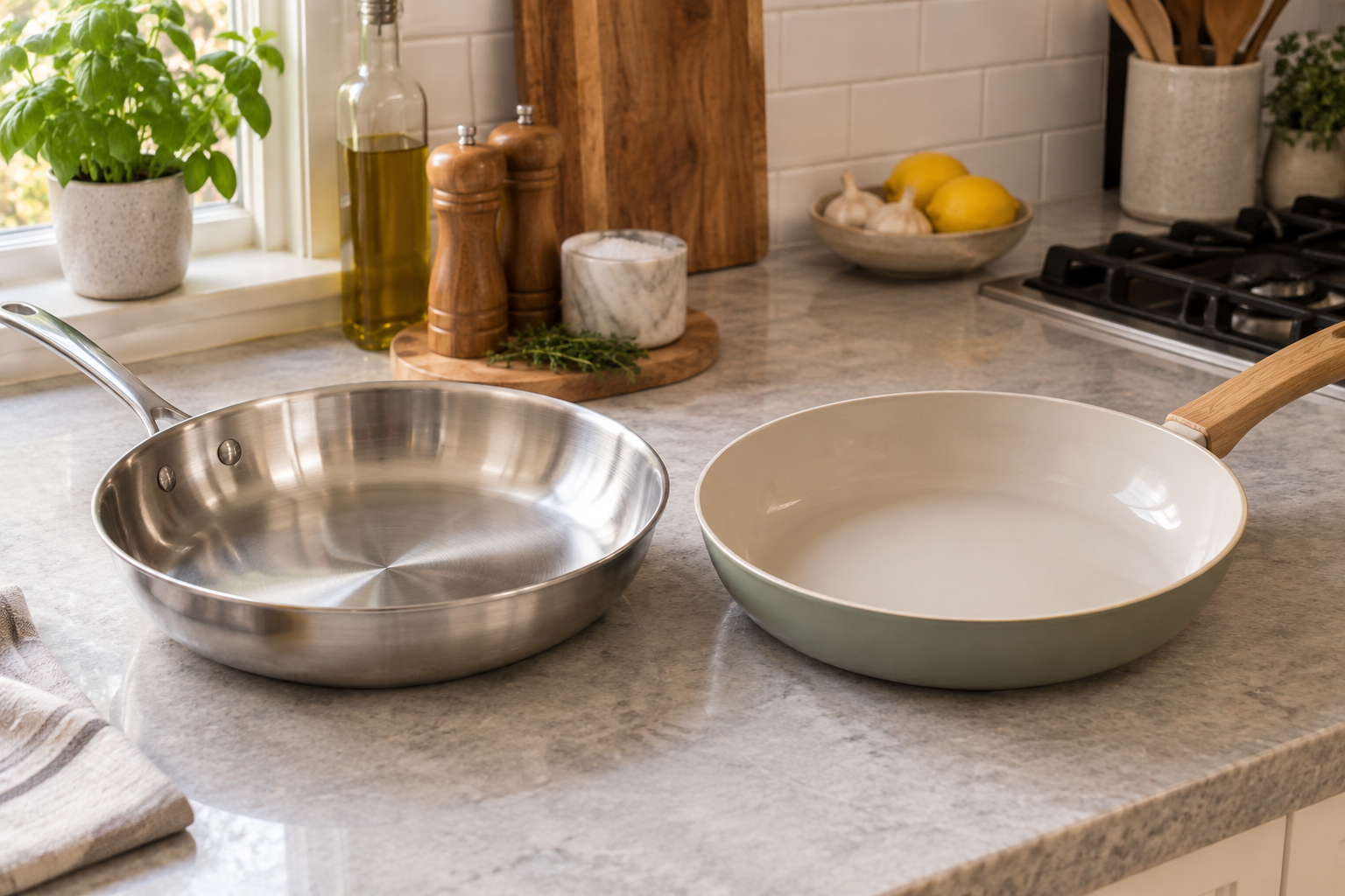 Stainless Steel Skillet in a kitchen setting